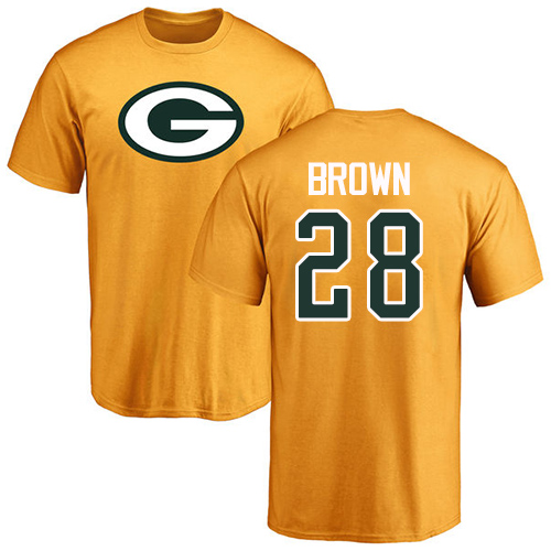 Men Green Bay Packers Gold #28 Brown Tony Name And Number Logo Nike NFL T Shirt->green bay packers->NFL Jersey